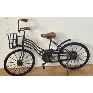 Model Bicycle Metal and Wood 16”x12.5” Moving Parts Cottage Core Decoration Gift
